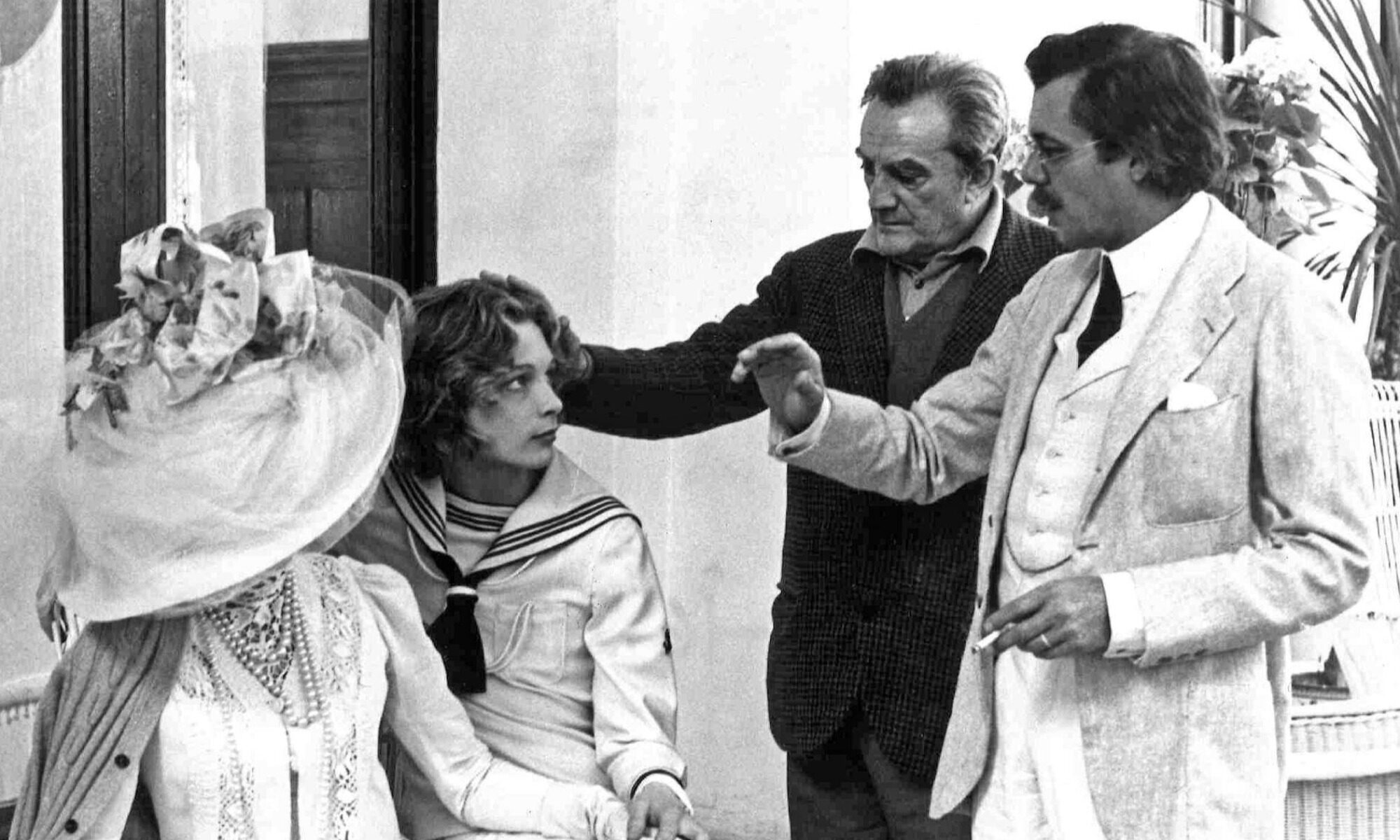 Silvana Mangano, Björn Andrésen, Luchino Visconti i Dirk Bogarde na planie filmu Śmierć w Wenecji (1971).